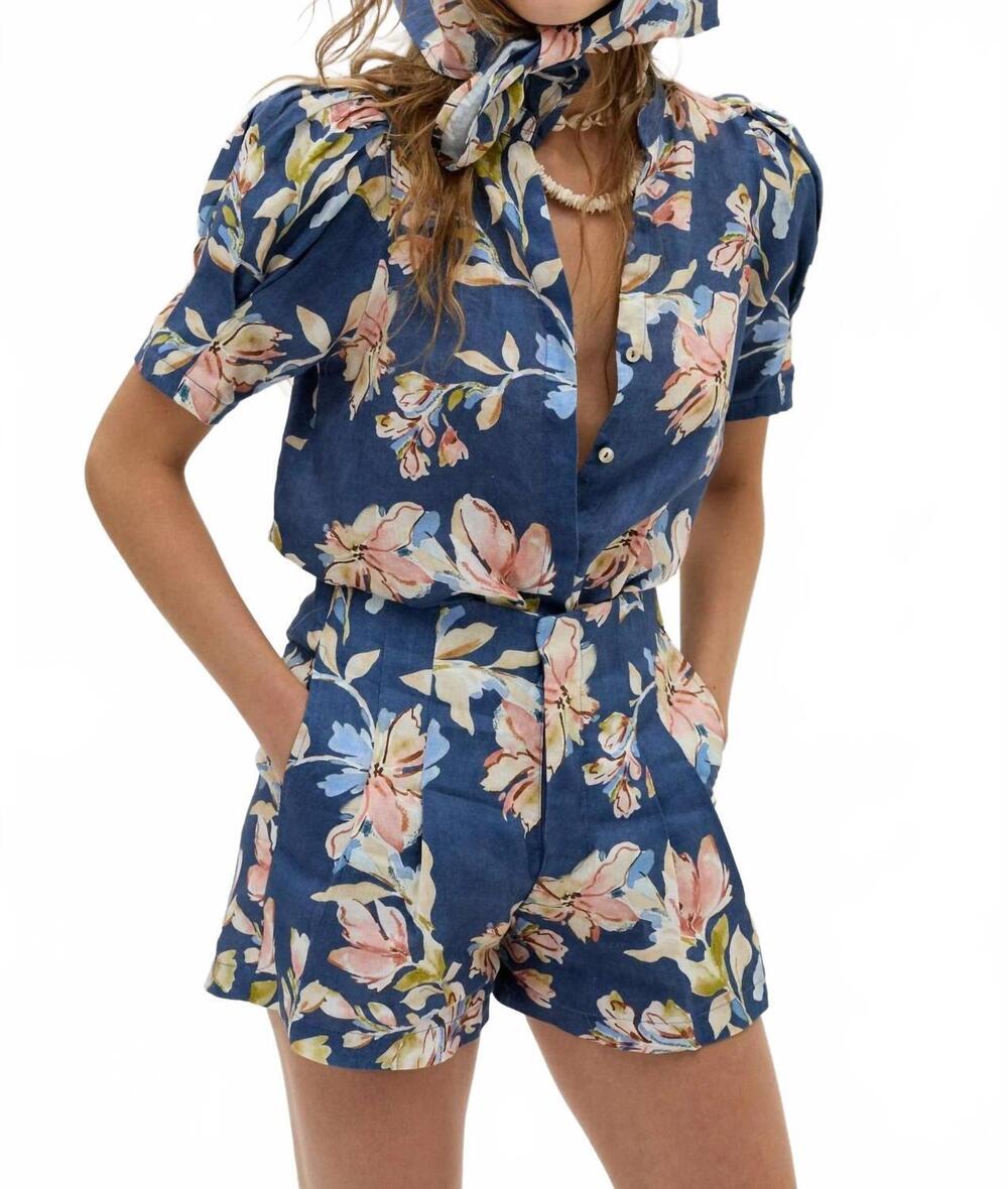 NEW LANHTROPY athina linen shirt in blue poppy
